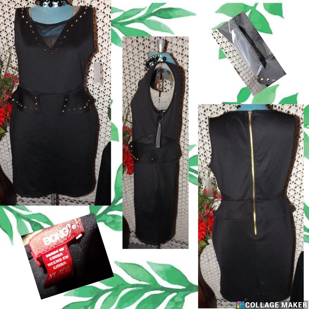 BONGO Black w Gold Tone Studs Mini Dress